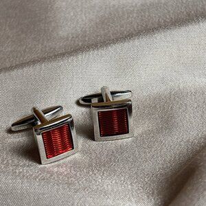 Red Translucent Epoxy Square Cufflinks Men Birthday Wedding Men’s Jewelry A33